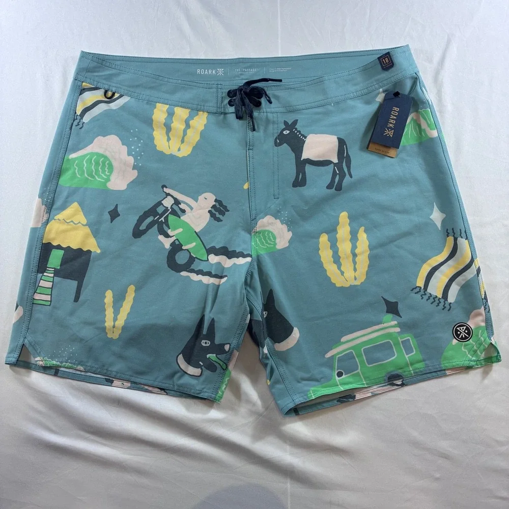 Roark Passage 18 Viaje Boardshorts Agave Blue Hemp Blend Mens 40 RB405 New